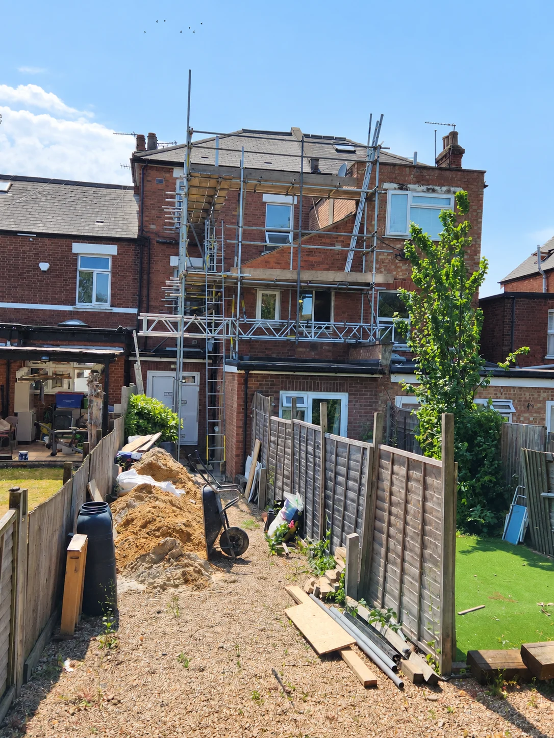 Rear elevation during construction of a double rear extension in Friern Barnet, N11 3ER